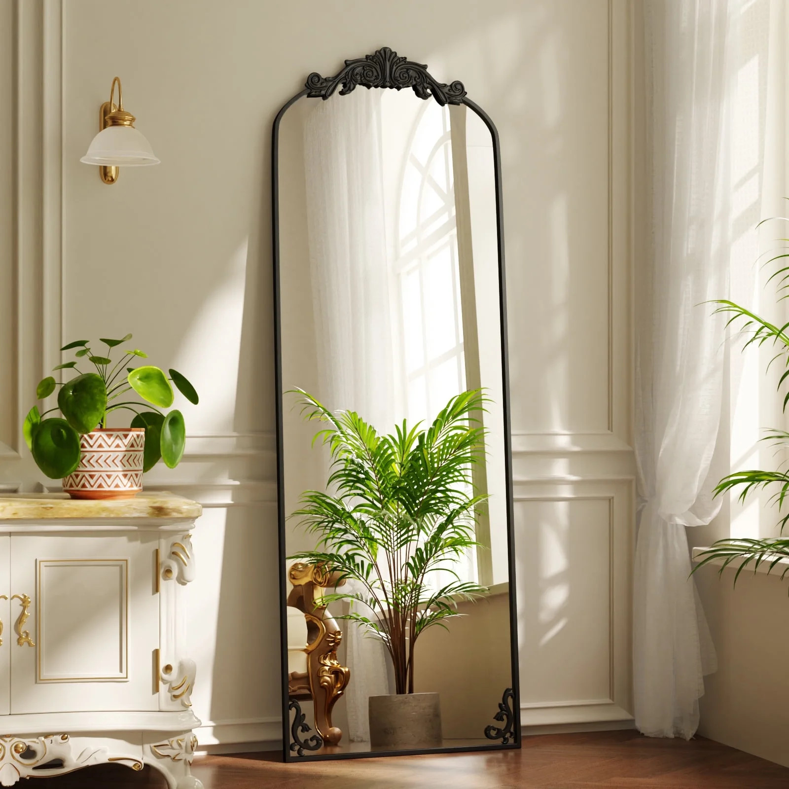 BEAUTYPEAK 66"x21" Arched Full Length Mirror Metal Vintage Mirror Baroque Style,Black - Walmart.c... | Walmart (US)