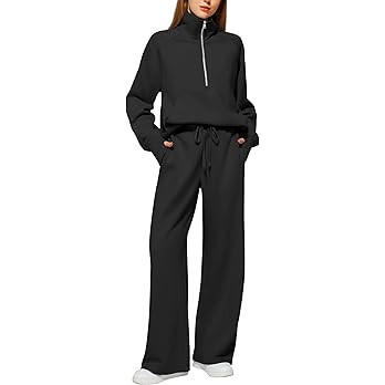 Women's 2 Piece Outfits Lounge Set 2025 Oversized Half Zip Sweatshirt Wide Leg Sweatpant Set Swea... | Amazon (US)