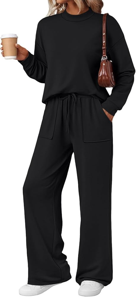LILLUSORY Womens Two Piece Lounge Sets Mock Turtleneck Tops Wide Leg Drawstring Pants Sweatsuit w... | Amazon (US)