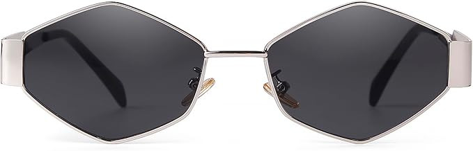 SDINM Trendy Hexagon Sunglasses for Women Retro Gold Metal Geometric Frame Sun Glasses Shades | Amazon (US)