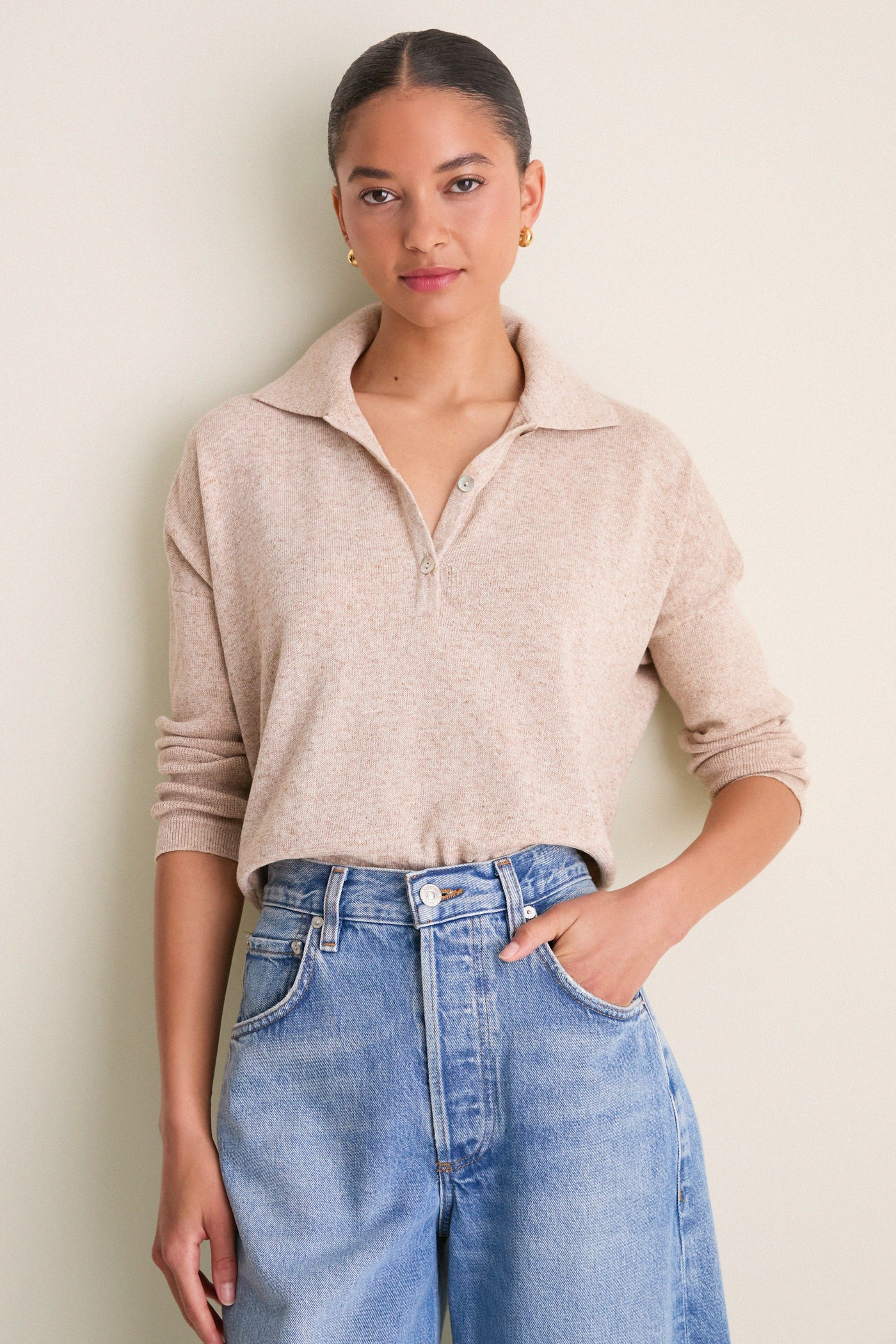 White Clayton Long Sleeve Knit Polo | Tuckernuck (US)