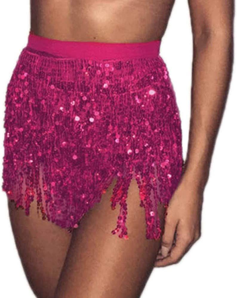 Victray Belly Dance Hip Skirt Tassel Scarf Sequin Wrap Rave Costume for Women | Amazon (US)