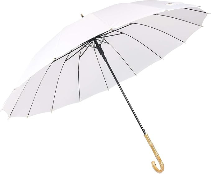 ThreeH Bamboo Stick Umbrella Auto Open Solid Color Fashionable and Simple 190T 16 Ribs,KS08 White | Amazon (US)