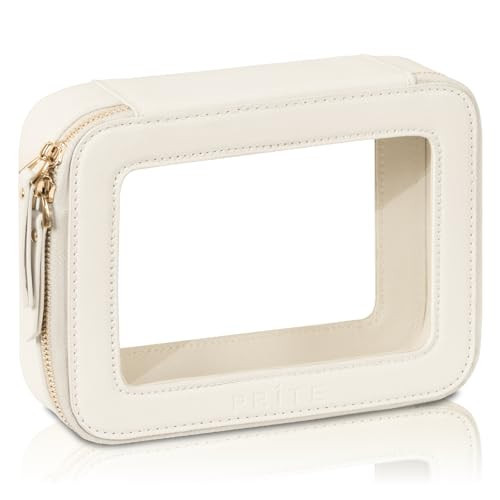 Prite Clear Makeup Bag Cosmetic Organizer Case Waterproof Travel Toiletry Bag Skincare Pouch with Golden Zipper(Beige) | Amazon (US)