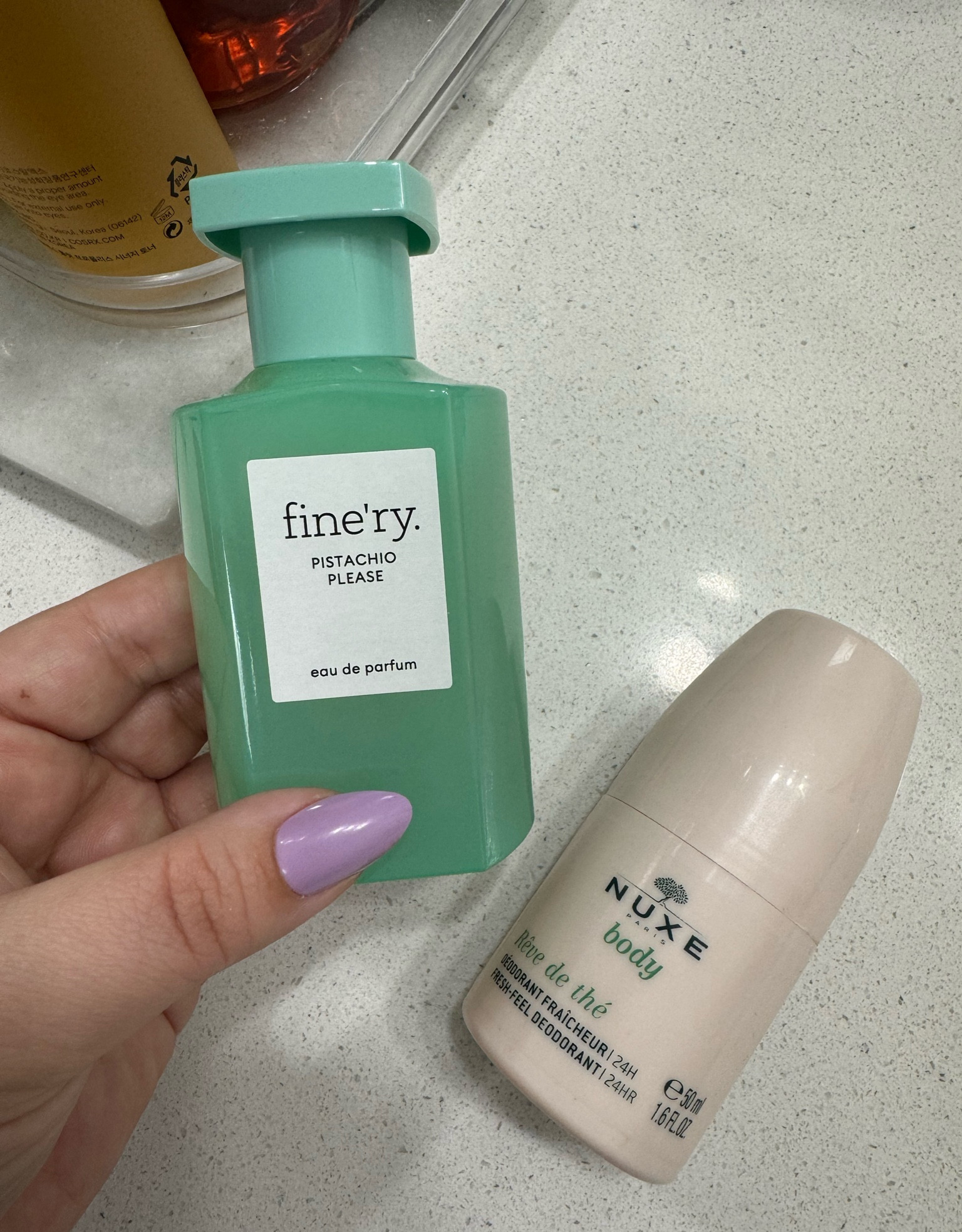 Current beauty obsessions! The Target Finery pistachio perfume smells similar to Kayali. It’s rich & creamy! The Nuxe deodorant is a luxurious French scent 

#LTKover40 #LTKbeauty #LTKfindsunder50