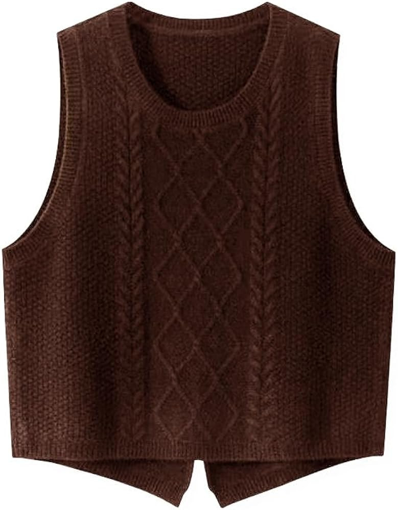 100% Merino Wool Sweaters Women's Female Fall Winter Knitted Pullover Crew Neck Waistcoat Sleevel... | Amazon (US)