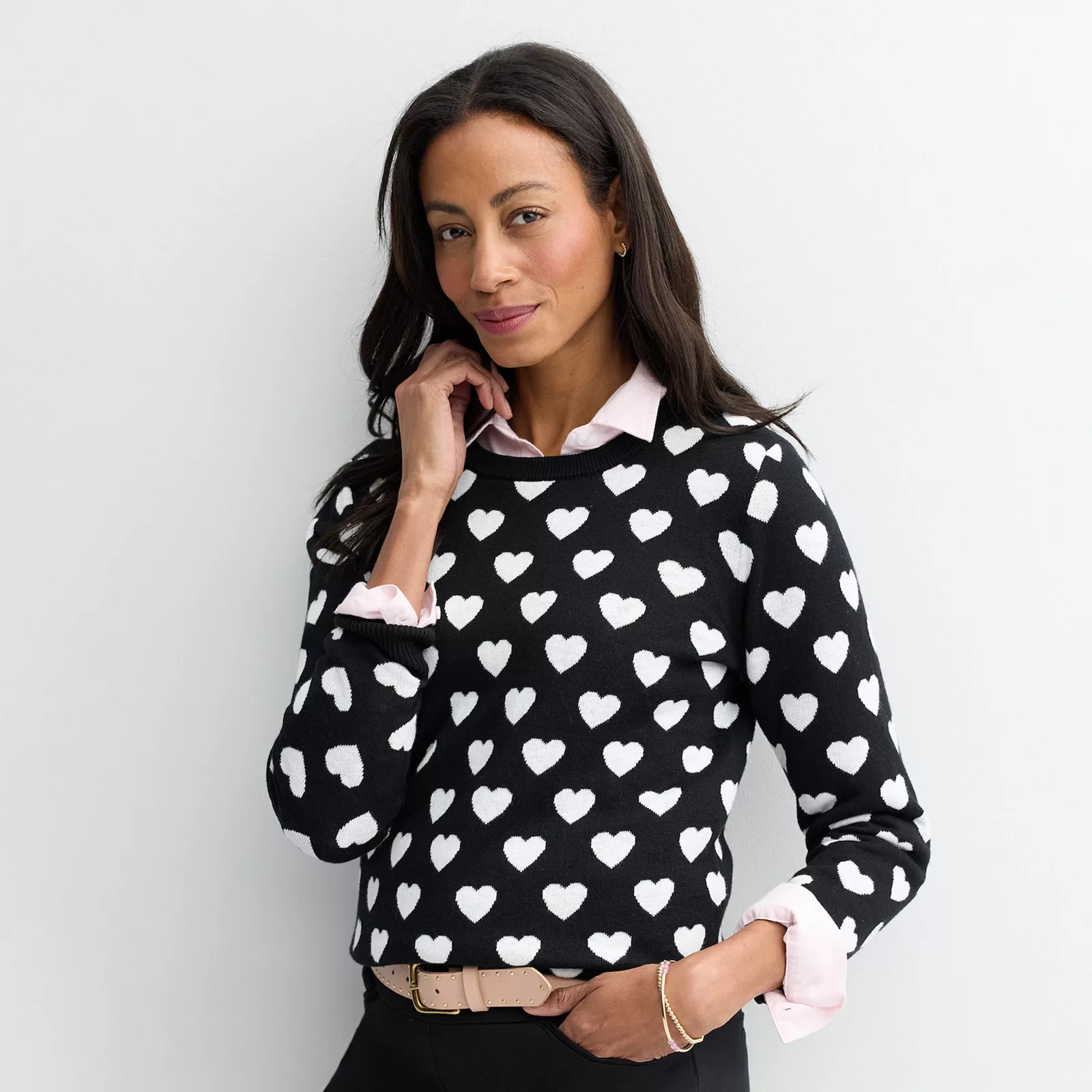 Women's Croft & Barrow® Allover Heart Pullover Sweater, Size: XS, Black Knit Heart | Kohl's