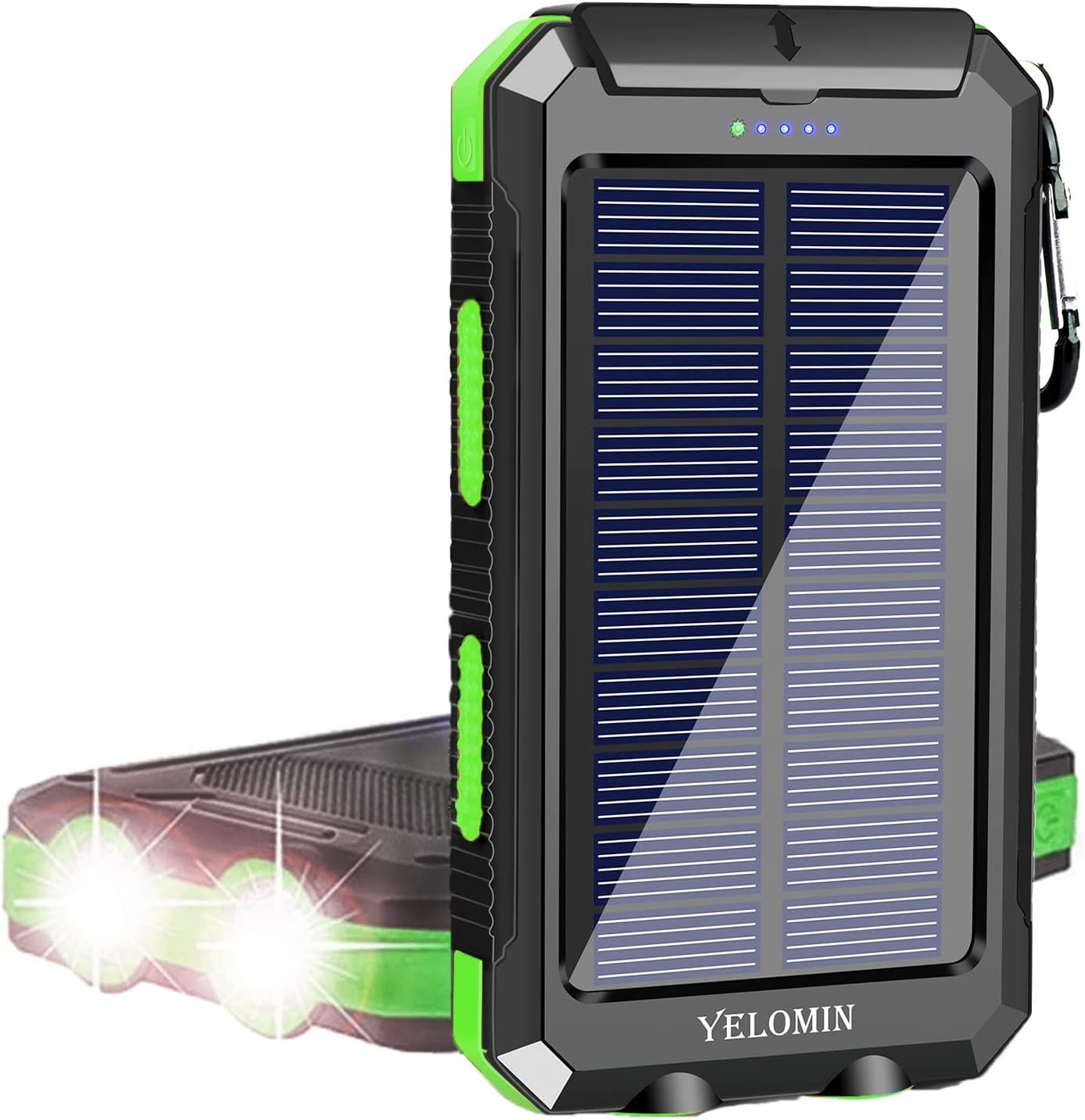 Portable Solar Charger, YELOMIN 20000mAh Waterproof Solar Power Bank for Cellphones Tablets, Exte... | Amazon (US)