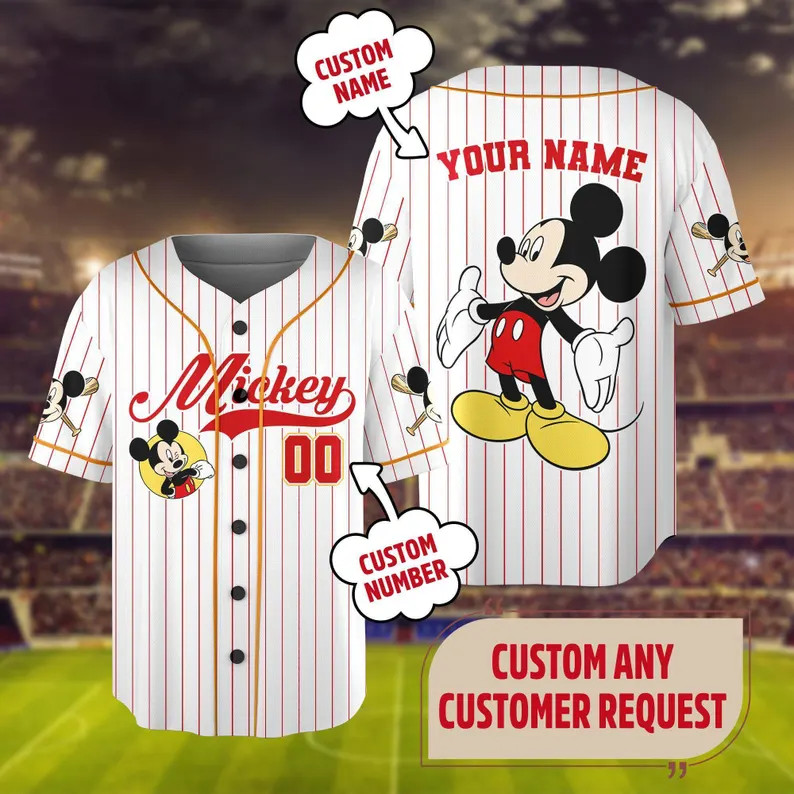 Personalize DN Mickey & Friends Cute Striped White, Custom DN Land Jersey, Baseball Team, Mickey ... | Etsy (Global)