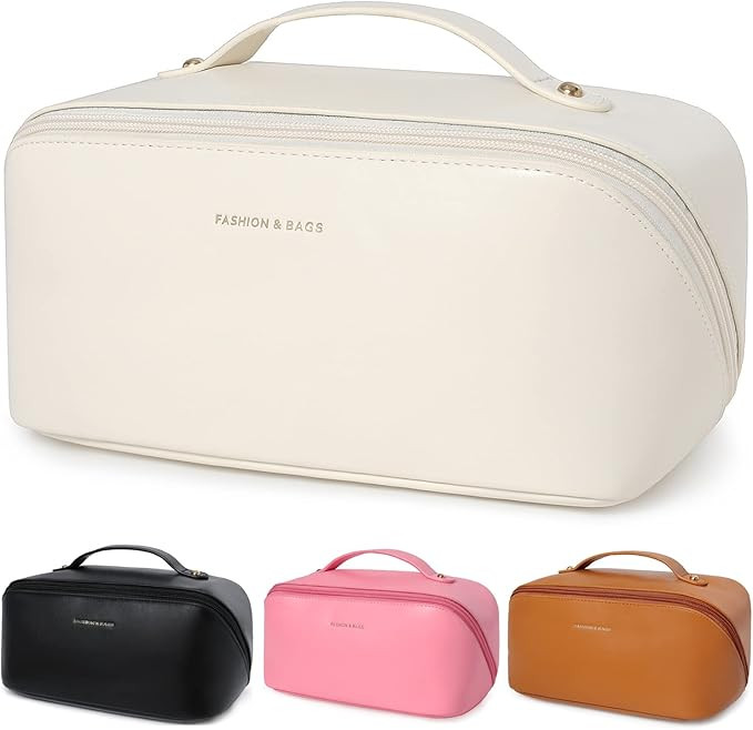 Katadem Travel Makeup Bag,Large Opening Makeup Bag,Portable Makeup Bag Opens Flat for Easy Access... | Amazon (US)