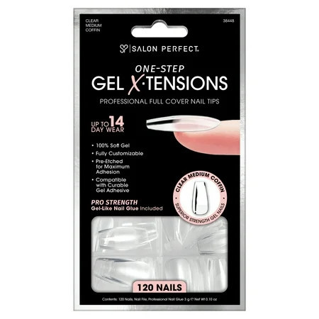Salon Perfect Fake Press On Nails Tips 302 Gel X-Tension Clear Medium Coffin 120 Nails | Walmart (US)