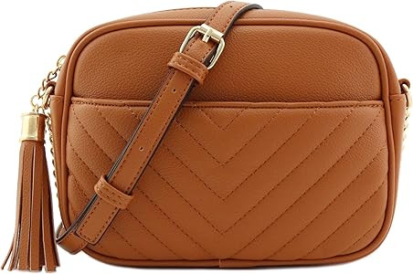 Chevron Quilted Crossbody Camera Bag with Chain Strap and Tassel | Amazon (US)