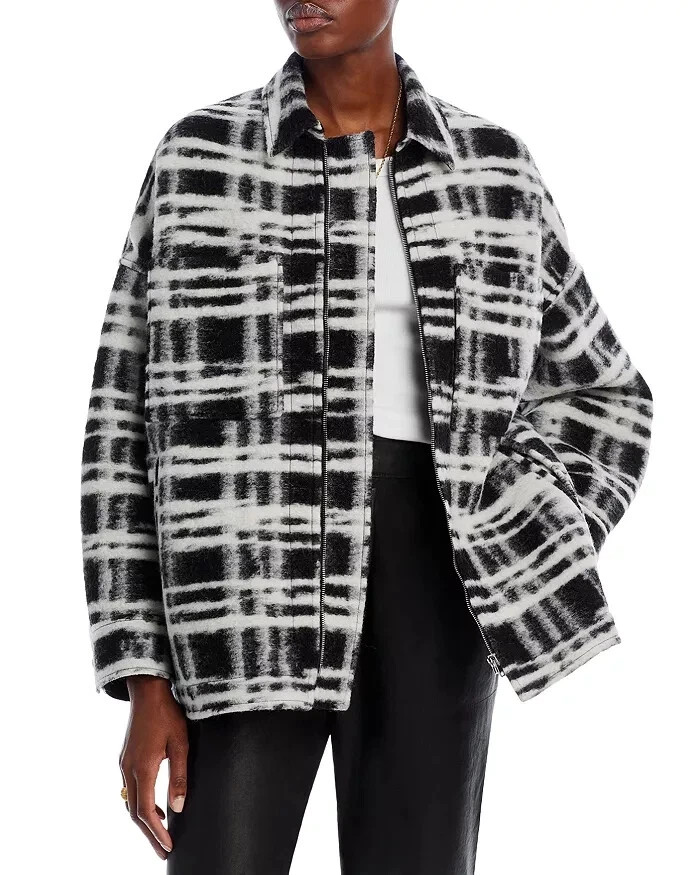 IRO Zachary Wool Jacket Women's 34 Black/Ecru Long Sleeve Front Zip Closure | eBay US