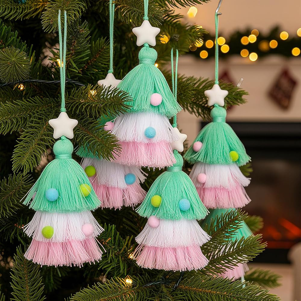 Leinuosen 12 Pcs Christmas Tree Ornament 4.8 Inch Yarn Tassel Christmas Hanging Ornament Handmade... | Amazon (US)