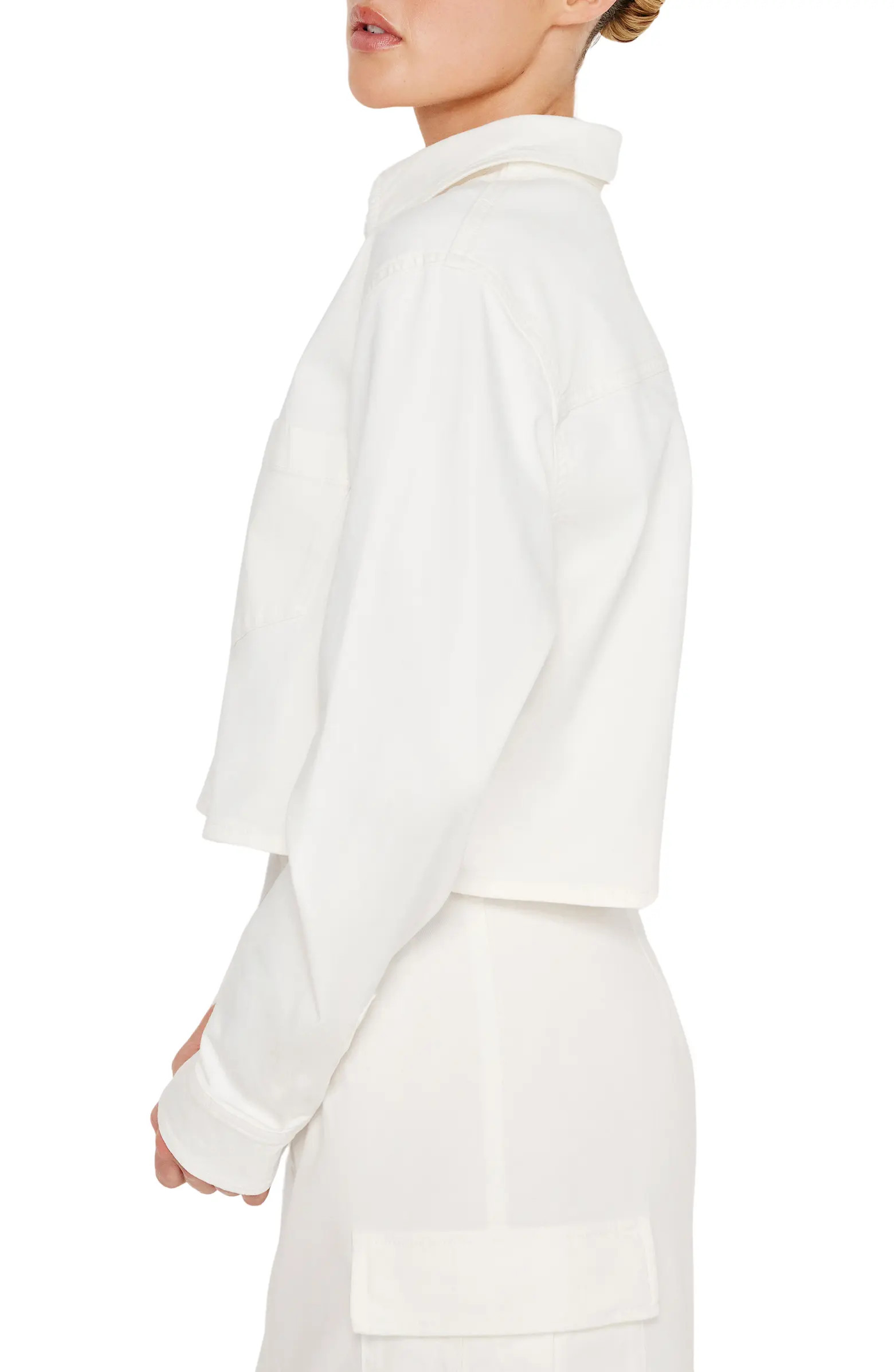 Good American Crop Stretch Cotton Button-Up Shirt | Nordstrom | Nordstrom