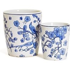 Two's Company Set of 2 Blue Blossom Bird Hand Painted Planters | Amazon (US)