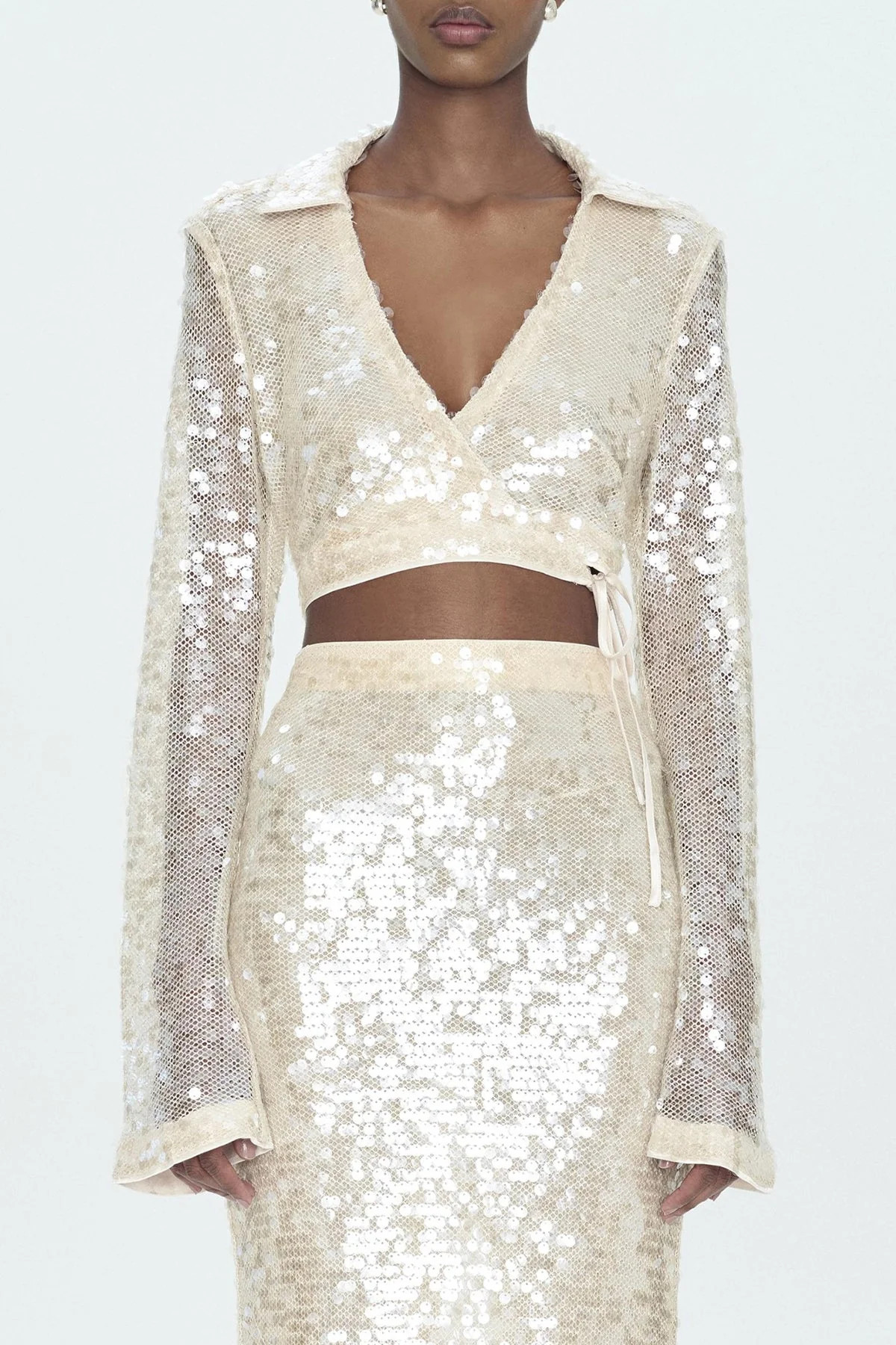 Finch Crop Wrap Top in Champagne - M | Shop Olivia