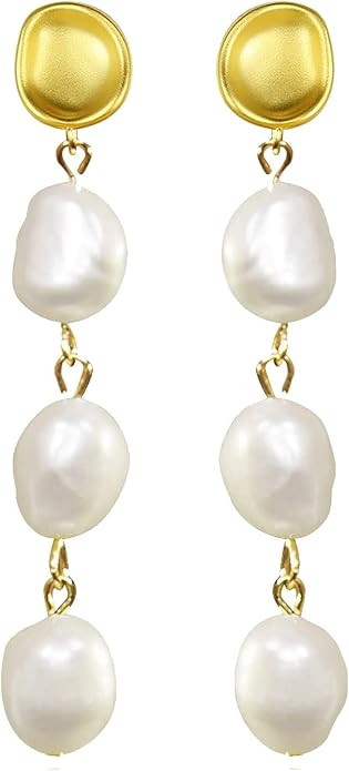 Baroque Pearl Drop Earrings 925 Sterling Silver Long Pearl Tassel Dangle Earrings for Women Girls... | Amazon (US)