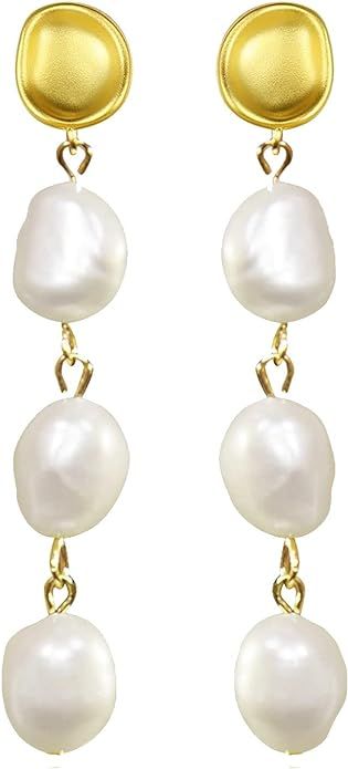 Baroque Pearl Drop Earrings 925 Sterling Silver Long Pearl Tassel Dangle Earrings for Women Girls... | Amazon (US)