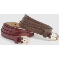 boohoo Women's Burgundy 2 Pack Basic Skinny Belts | Size: Small/Medium | Denim | boohoo (US & Canada)