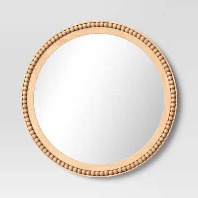 28" Dia Round Wooden Beaded Wall Mirror Natural - Threshold™: Beaded Detail, No Assembly Requir... | Target