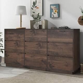 ANBAZAR Modern 9-Drawers Dark Brown Storage Dresser 31.4 in. H x 15.7 in. W x 59.0 in. D Solid Wood  | The Home Depot