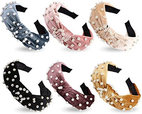 Top Knot Headbands for Women 6 Packs Wide Plain Headbands AOPRIE Pearl Hair Bands for Women's Hai... | Amazon (US)