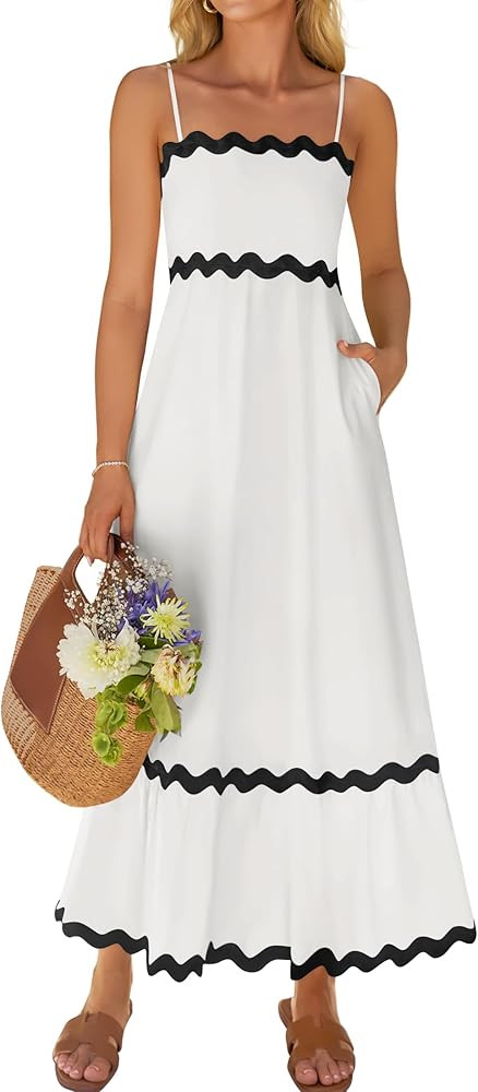 ZESICA Women's 2026 Summer Spaghetti Straps Sleeveless Backless Sundress Flowy Smocked Lace Swing... | Amazon (US)