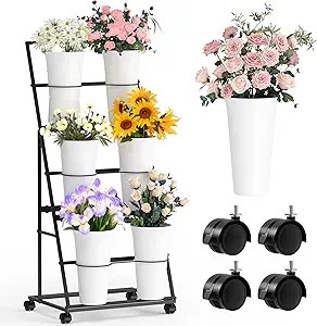 Invech Flower Display Stand with 6 Buckets and Wheels, 3 Tier Flower Cart Display Stand for Indoo... | Amazon (US)