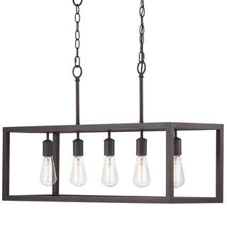 Hampton Bay Boswell Quarter 5-Light Black Industrial Linear Island Hanging Chandelier for Kitchen... | The Home Depot