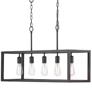 Hampton Bay Boswell Quarter 5-Light Distressed Black Industrial Linear Island Hanging Chandelier ... | The Home Depot