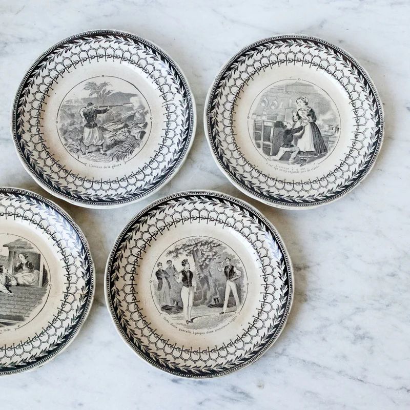 Black Transferware Plates Set of 4 | Elsie Green US