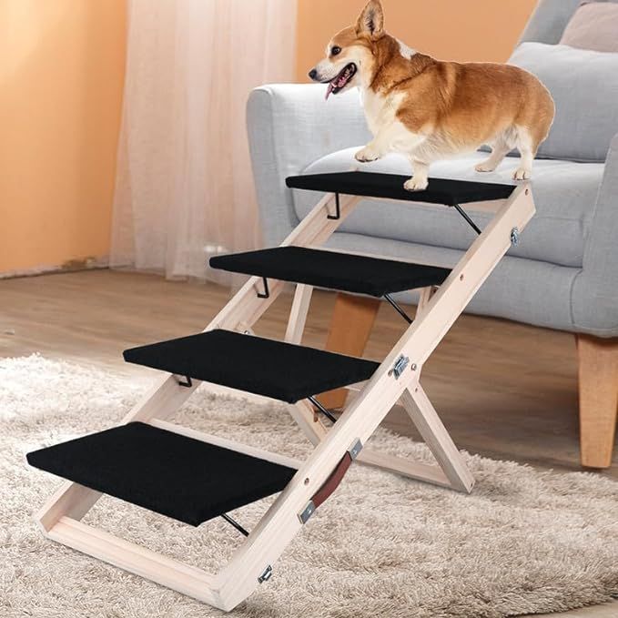 Wooden Dog Stairs/Steps, Adjustable 4 Levels Pet Ramp for Small &Large Dogs, Portable Folding Dog... | Amazon (US)