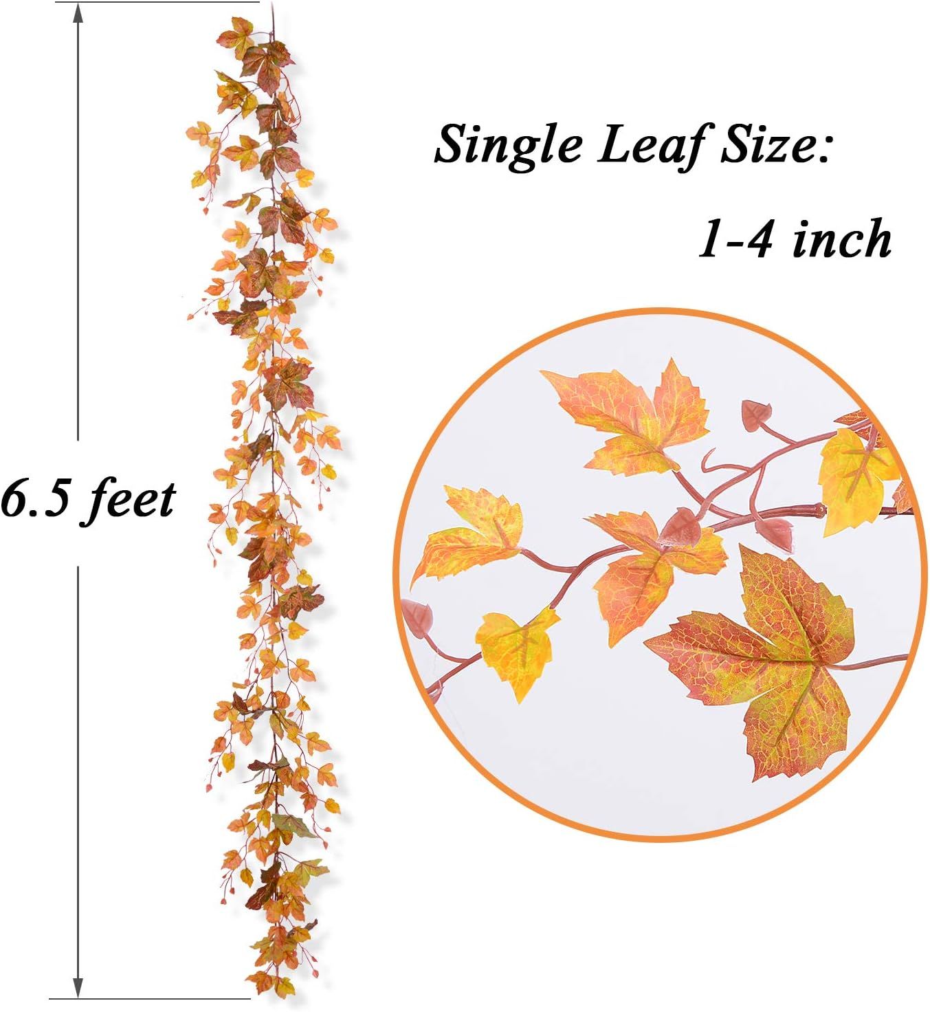 2 Pack Fall Maple Leaf Garland - 6.5ft/Piece Artificial Fall Foliage Garland Autumn Decoration fo... | Amazon (US)