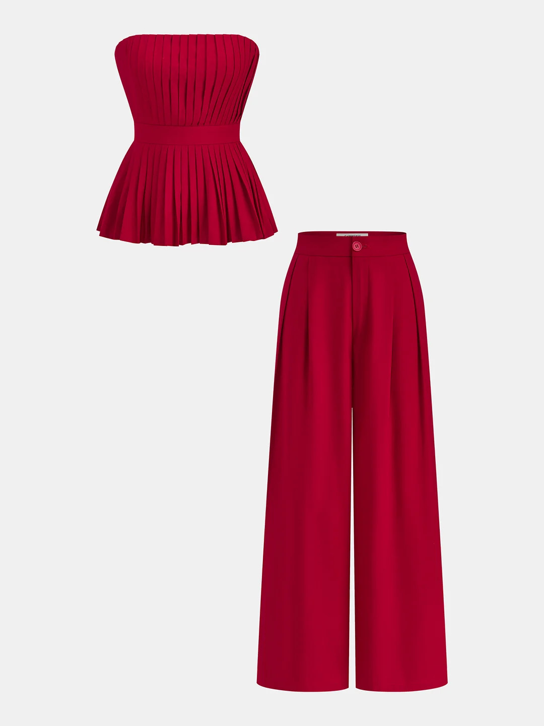 Strapless Pleated Linen Blend Top & Pants Set | Commense