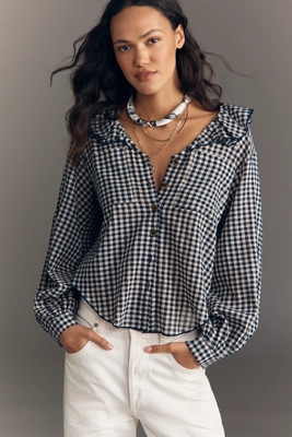 Remy Ruffle Collar Buttondown Shirt by Pilcro | Anthropologie (US)