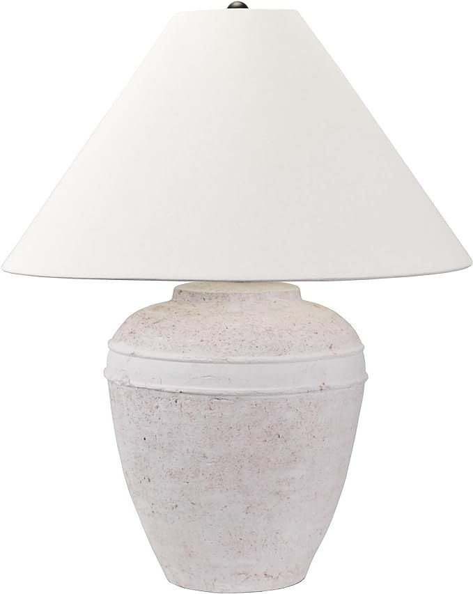 Henn&Hart 23" Tall Ceramic Table Lamp with Fabric Shade in White Terracotta/White | Amazon (US)