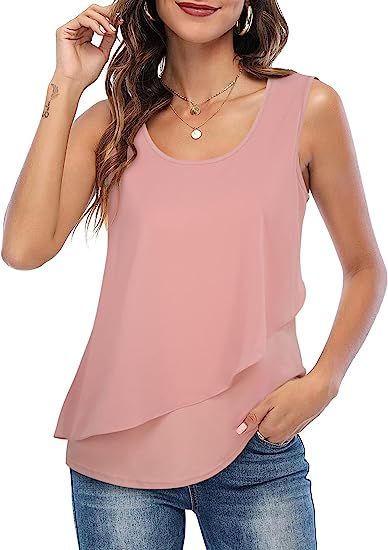 Messic Women's Sleeveless Tank Tops Double Layers Chiffon Casual Blouse Tunic Shirts | Amazon (US)