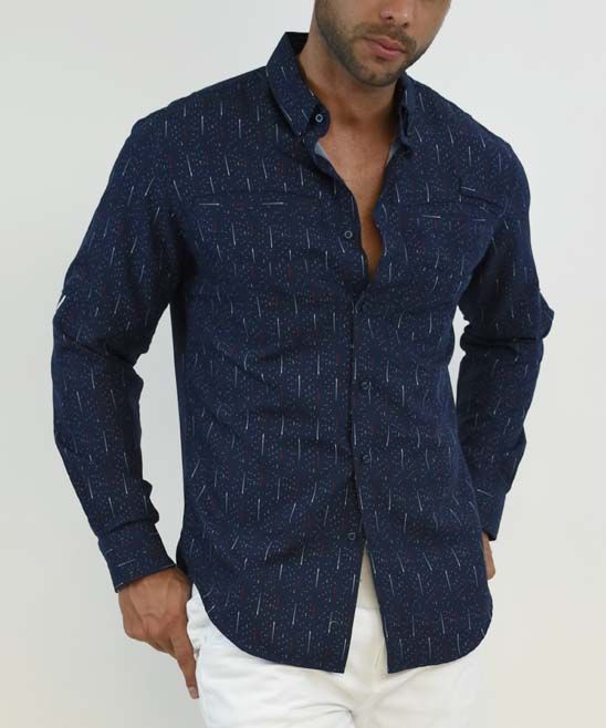 Bohio Breeze Men's Button Down Shirts NAVY - Navy Fisherman Button-Up - Men | Zulily