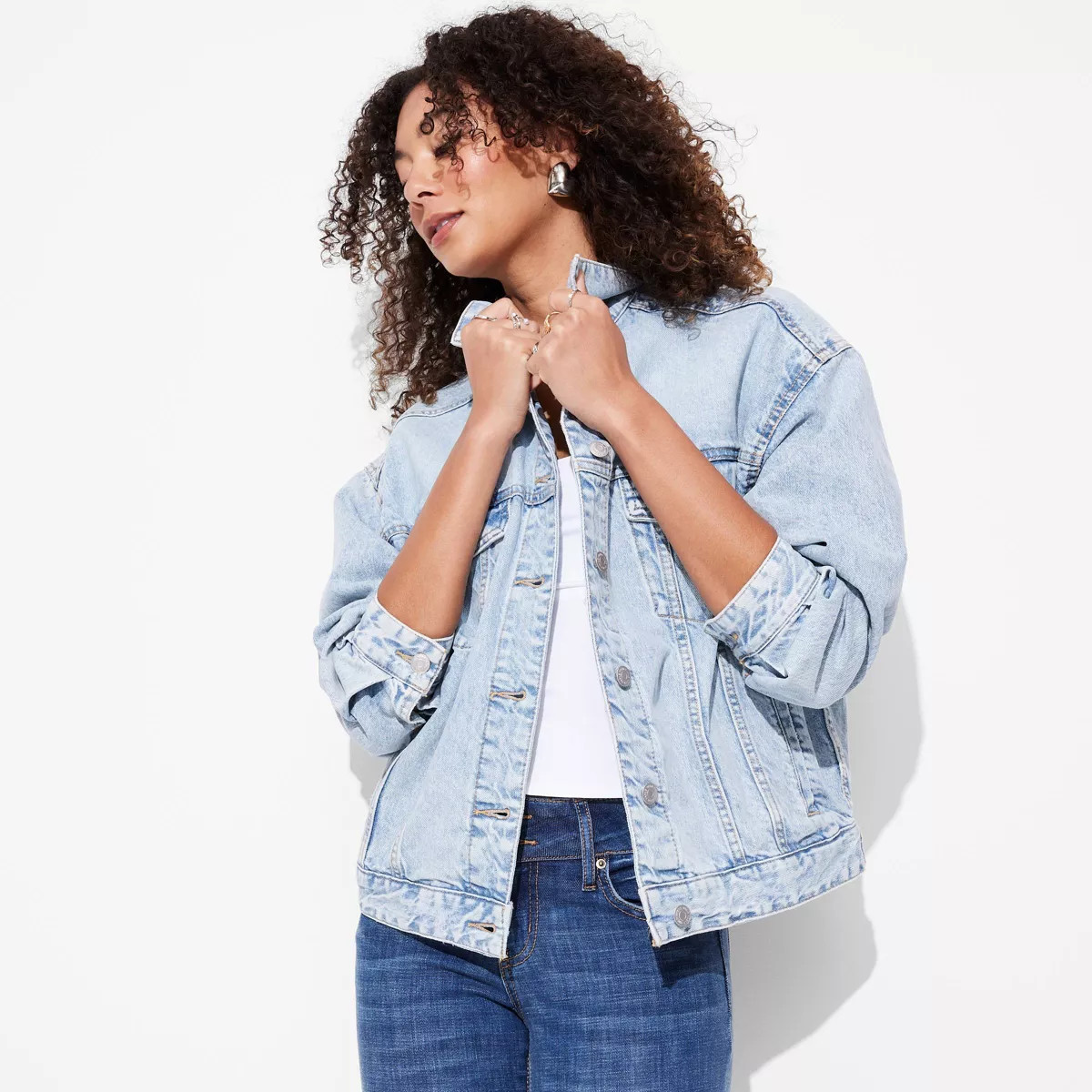 Women's Foundational Denim Oversized Trucker Jacket - Wild Fable™ Light Wash XXS: Recycled Cott... | Target