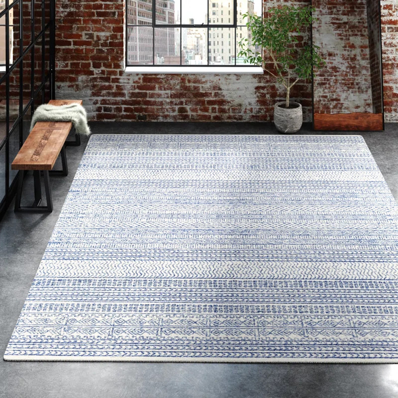 Abdera Hand-Tufted Wool Dark Blue/Ivory Rug | Wayfair North America