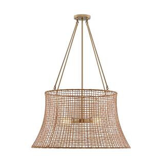 Savoy House Longleaf 4-Light Burnished Brass Outdoor Chandelier with Rattan Resin Shade 7-6192-4-... | The Home Depot