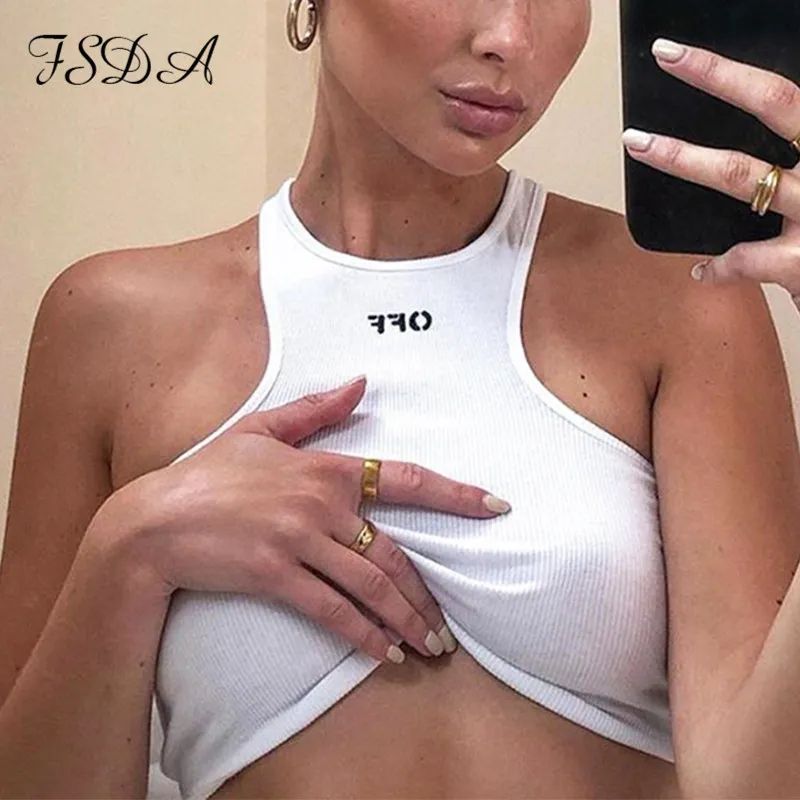FSDA Summer 2020 White Women Crop Top Embroidery Sexy Off Shoulder Black Tank Top Casual Sleevele... | DHGate