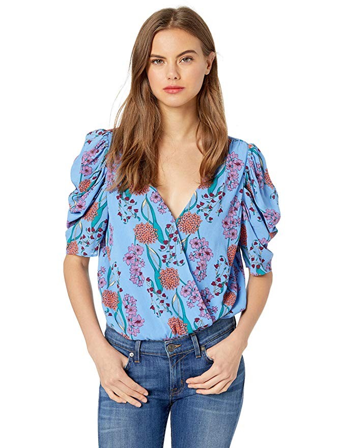 ASTR the label Women's Aspect Puff Short Sleeve Wrap Bodysuit | Amazon (US)