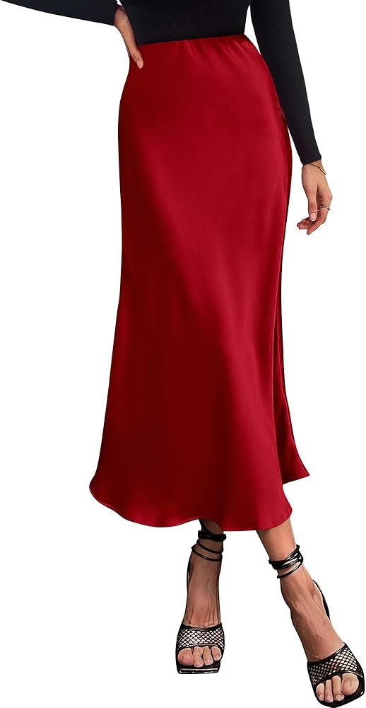 BTFBM 2025 Women Long Satin Summer Fall Skirt Silk Elegant High Waist Cocktail Party Wedding Flar... | Amazon (US)