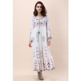 White Flowerland Embroidered Maxi Dress | Chicwish