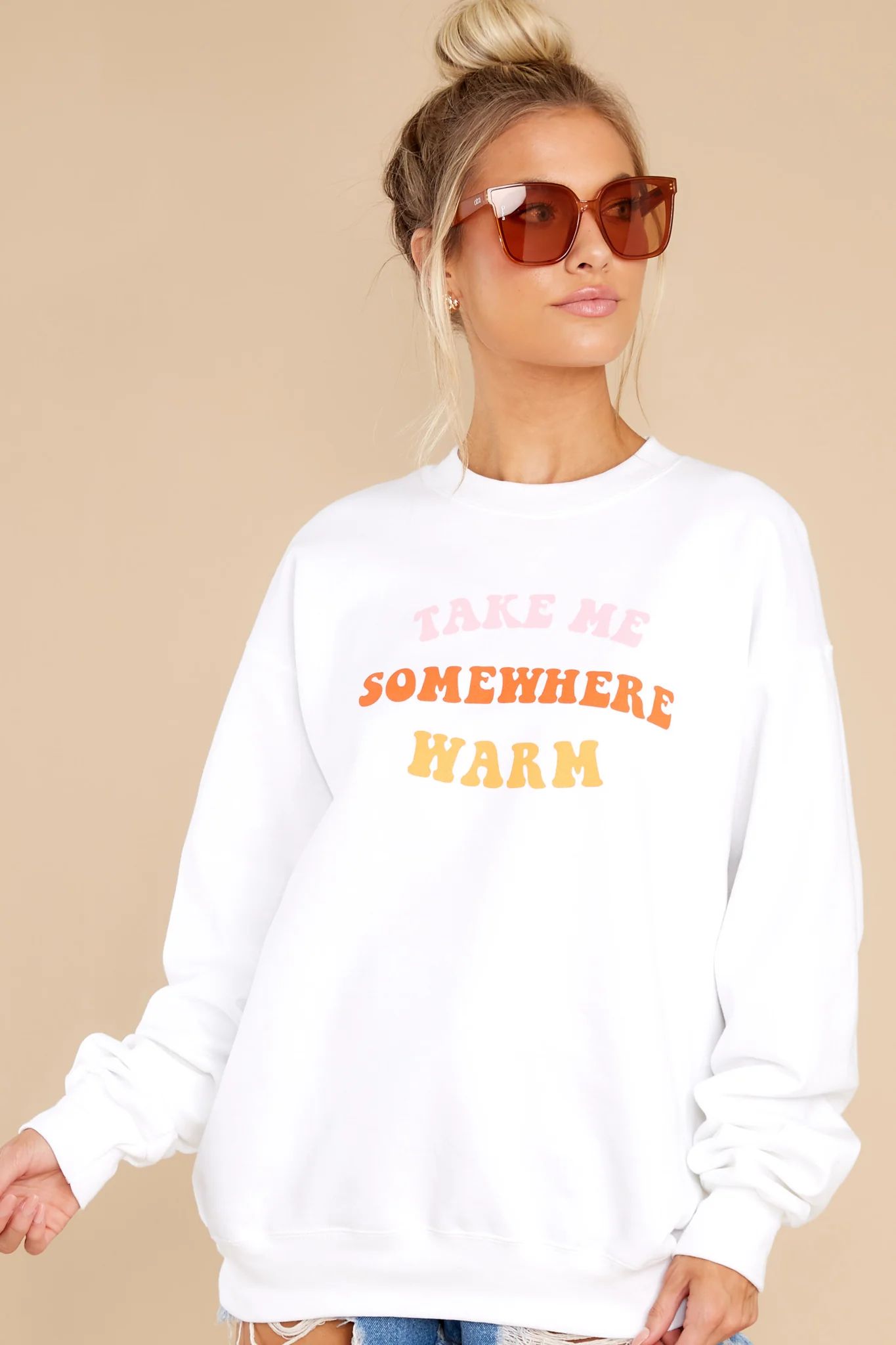 Somewhere Warm White Sweatshirt | Red Dress 