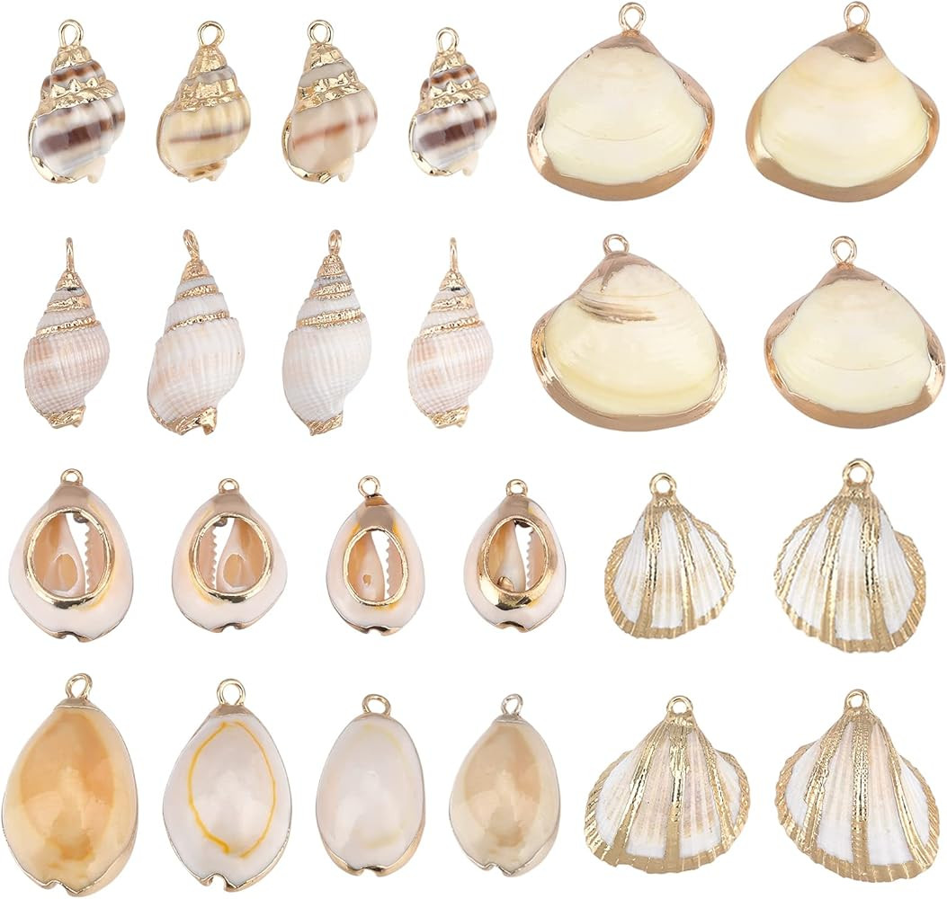 SUNNYCLUE 1 Box Shell Charms Natural White Cowrie Seashells Charm Conch Shells Electroplated Char... | Amazon (US)