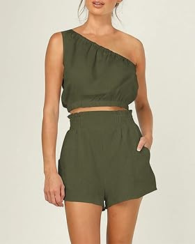 Eurivicy Women's 2 Piece Outfits Sleeveless Crop Tank Top and High Waist Pocketed Shorts Loose Summe | Amazon (US)