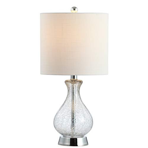 JONATHAN Y 21" Chrome and Crackled Glass Table Lamp, Contemporary Artisanal Metal Bedside Lamp for Living Room, White Linen Shade, UL Listed, LED Bulb Included JYL4035A | Amazon (US)